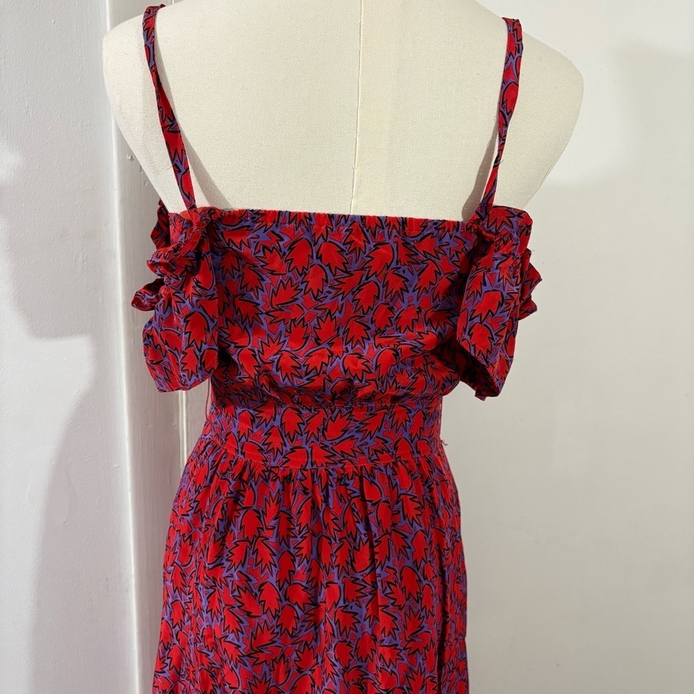 Derek Lam 10 Crosby Off Shoulder Tiered Silk Blend Maxi Dress Red Ruffles Sz 0 - Picture 7 of 16